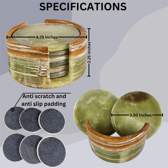 Marble Onyx coasters set with holder, padded bottom, Mothers Day gift for her - Picture 10 of 10